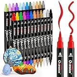 Overseas Acrylic Paint Markers, 24 Colors Paint Pens Acrylic Markers Dual Tip with Brush Tip and Dot Tip, No Bleeding Coloring Markers for Wood, Rock, Canvas, Glass, Metal, Ceramic, Plastic, Fabric