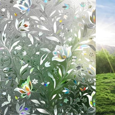 rabbitgoo Window Privacy Film, Decorative Stained Glass Window Film, Sun Blocking Glass Clings, Renter-Friendly Static Cling Frosted Sticker Covering for Home Door, Rainbow Tulip 17.5" x 78.7"