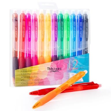 Thboxes 12 Pack Colored Erasable Gel Pens, Retractable Erasable Pens Fine Point 0.5 mm Colorful Pens Writing Pens for School Supplies Office Drawing Journal Note Taking