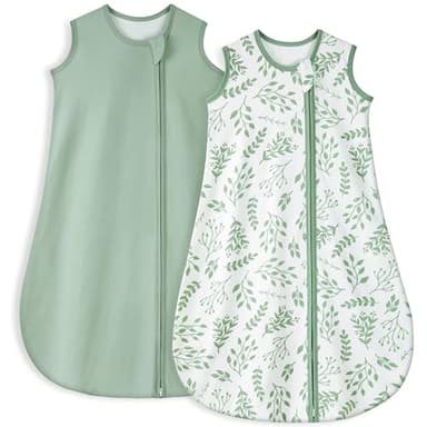 Yoofoss Baby Sleep Sack 6-12 Months TOG 1.0 Baby Wearable Blanket, 2 Pack 100% Organic Cotton Infant Toddler Sleeping Sack 2-Way Zipper Lightweight Sleep Sack