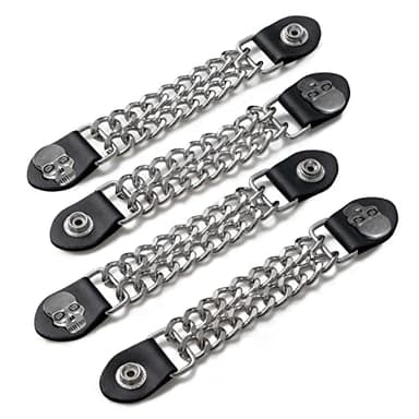Diamond Plate 4-Piece Vest Extender Set - Faux Leather Ends, Nickel Button with Skull Medallions - 6.5 Inch Extensions