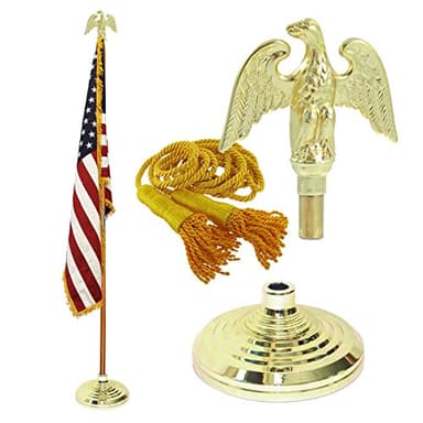 Super Tough Indoor Flagpole Kit with American Flag | 3ft x 5ft Flag, Flagpole, Base & Tassel | Cotton USA Flag with Gold Fringe