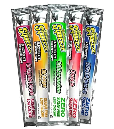 Sqwincher Sqweeze Sugar Free, Low Calorie, Low Sodium Electrolyte Freezer Pops, 5 Flavor Variety Pack - Dragon Fruit, Mixed Berry, Orange, Punch, Watermelon, (50 Total Freezer Pops)