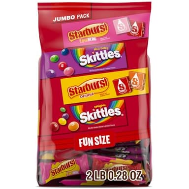 SKITTLES Original & Wild Berry, Starburst Original & FaveReds Fun Size Chewy Candy, Assorted Variety, Candy Bulk Individually Wrapped, 32.28 Oz Jumbo, Bulk Bag