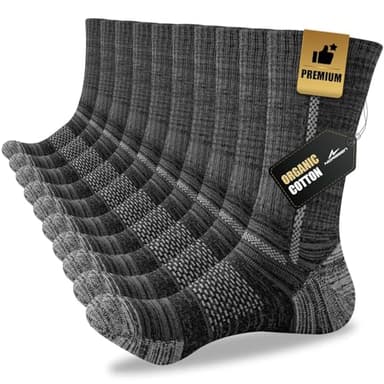 Niorasen Men's Cotton Crew Work Socks, 5 Pairs Cushioned Boot Socks, Moisture Wicking Athletic Socks for Hiking Sports Running 10-13 (Black)