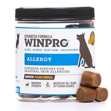 WINPRO Allergy Chews – Plasma-Powered Formula for Dog Seasonal Allergy Support – Grain-Free, Natural Blood Protein Supplements – 60 Soft Chews