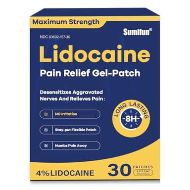 Sumifun 4% Lidocaine Pain Relief Patches 30 Count Maximum Strength Numbing Gel Patch for Back Knee Neck Joint Ache Muscle Soreness Topical Analgesic
