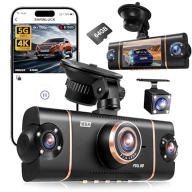 4 Channel Dash Cam 360° View Front Rear Inside & Left Right,4K+1080P*3 FHD Car Camera,5G WiFi & APP Control,8 IR Lamps Night Vision, G-Sensor, 24H Parking Mode, with a Free 64GB SD Card