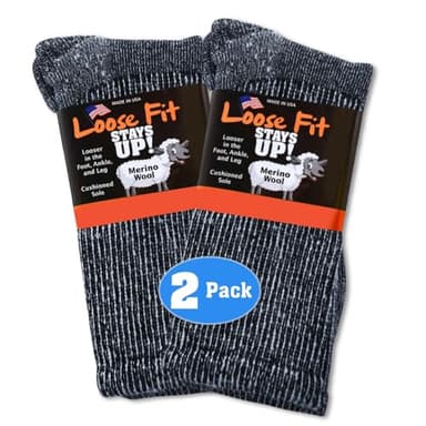 Loose Fit Stays Up Marled Merino Wool Men's and Women's Sock 2 Pack (Medium Green Label, Black Marled)