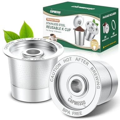 CAPMESSO Reusable K Cups Coffee Pods for Keurig 1.0: Stainless Steel Refillable K Cup - Reusable Coffee Filter for Keurig 1.0 Coffee Maker, Permanent, Eco-Friendly, Innovative Design(2 Pack)