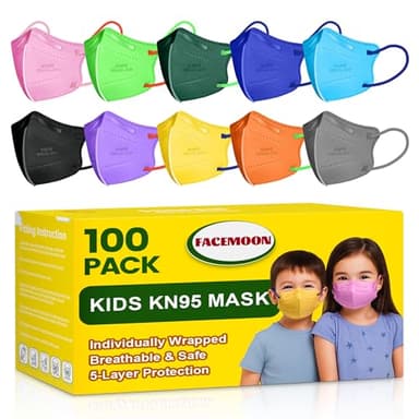 KN95 Masks Disposable for Kids, 5 Layer Protection 100 Pack Individually Wrapped KN95 Masks Children Size Breathable Adjustable Face Mask for Girl and Boy, Mascarillas para Niños Aged 4-12