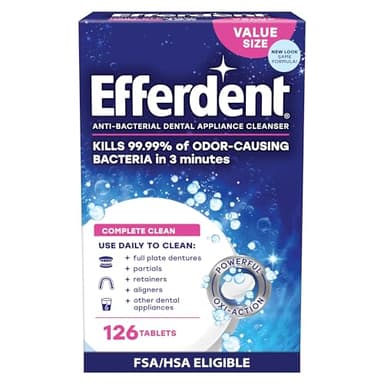 Efferdent Denture Cleaner Tablets – Dental Appliances, Aligners, Mouth Guard, and Retainer Cleaner Tablets, Complete Clean, 126 Count