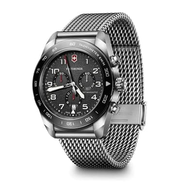 Victorinox Swiss Army Chronograph Black Dial Mesh Stainless Steel Watch 42mm - 242048