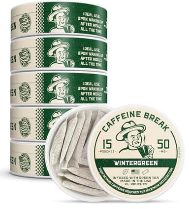 ALP Supply Co - Caffeine Break Wintergreen Caffeine Pouches - Smooth Wintergreen Flavor - Clean, Bold Energy Anytime - Made in USA - 50mg per pouch - 15 Pouches
