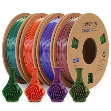 Comgrow Silk Shiny Rainbow Multi-Color 3D Printer Filament, Comgrow 3D Printing Materials Silk PLA 1.75mm, 3D Printing Filament +/-0.02mm, 250g X 4 Spool