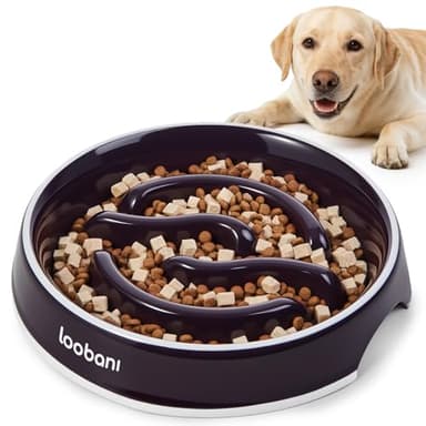 LOOBANI Slow Feeder Dog Bowls - 3.5 Cups Ceramic Slow Feeder Dog Bowls for Large Dogs, Slow Feeding Easy-Grip Handles, Perfect for Fast Eaters Goldens, Labradors & Huskies (L, Purple)