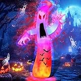 12Ft Halloween Inflatables Giant Ghost Outdoor Decorations Halloween Blow Up Garden Decor Outdoor with Colorful Flashing 2 Flame Light for Outdoor/Home/Holiday/Party/Yard/Lawn