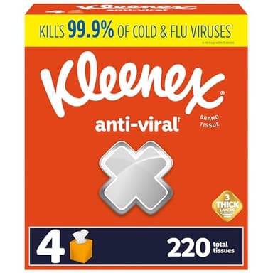 Kleenex Anti-Viral Facial Tissues, Classroom or Office Tissue, 4 Cube Boxes, 55 Tissues per Box, 3-Ply (220 Total Tissues)
