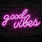 Olekki Pink Good Vibes Neon Sign - Neon Lights for Bedroom, LED Neon Signs for Wall Decor (16.1 x 8.3 inch)