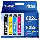 822XL Ink Cartridges Remanufactured Replacement for Epson 822XL Ink Cartridges Combo Pack 822XL 822 XL for Workforce Pro WF-3820 WF-4833 WF-4830 WF-4820 Printer (4 Pack, Black Cyan Magenta Yellow)