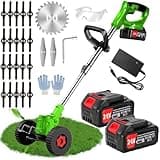 Electric Weed Wacker 24V Electric Weed Cordless Eater with 2pcs Batteries and 3 Types Blades&Auxiliary Wheel Weed Trimmer Lightweight 3 in 1 Stringless Grass Trimmer Edger/Brush Cutter for Lawn
