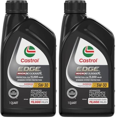 Castrol Edge High Mileage 5W-30 Advanced Full Synthetic Motor Oil, 1 Quart, Black, Pack of 2