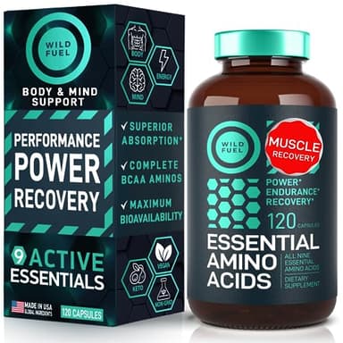 Essential Amino Acids Supplement - All 9 EAAs with BCAAs Amino Acids (Leucine, Lysine, Valine, Threonine) - 3,000mg Per Serving - Muscle Growth, Power, Recovery - 120 Vegan, Caffeine Free Capsules
