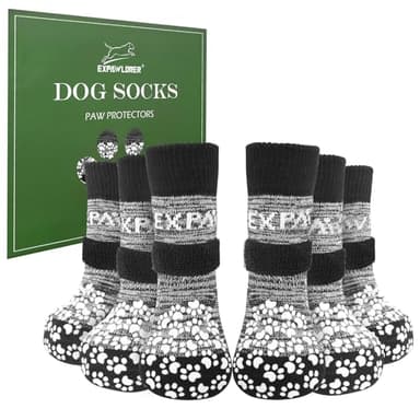 EXPAWLORER 6Pcs Anti-Slip Dog Socks to Prevent Licking Paws,Winter Snow Dog Boots & Paw Protectors, Dog Booties Traction Control on Hardwood Floor,Dog Shoes for Puppy Small Medium Large Senior Dogs