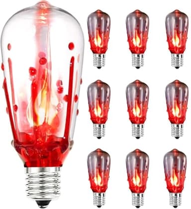 Abeja ST40 Flicker Flame Light Bulbs, Halloween Replacement Bulbs with Flame and Blood and Tears, 1 Watt E17 Screw Base, ST40 Replacement Light Bulbs for Halloween Decorations-10 Pack