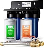 iSpring WGB21B 2-Stage Whole House Water Filtration System with 3/4 inch Push-Fit Braided Stainless Steel Hose Connectors and Ball Valve