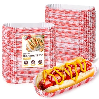 300 Pcs Paper Hot Dog Trays, Small Disposable Hot Dog Boats Fluted to Go Food Holders for Concession Stand, Party, Food Truck (Red)