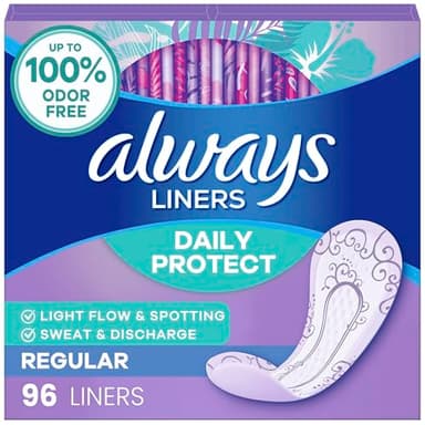 Always Daily Protect Liners, Regular Length, Unscented, 96 Count