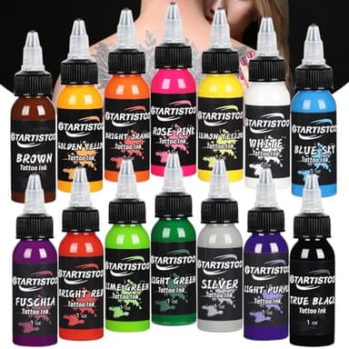 GTARTISTOO Professional Tattoo Ink Set 14 Colors 1OZ (30ml) Vegan-Friendly Pigment Tattoo Ink Supplies Ink