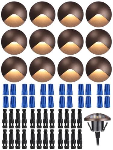 LEONLITE 12-Pack Recessed Low Voltage LED Deck Light Anti-Glare, 12-24V AC/DC Recessed LED Step Riser Light, IP65 Outdoor Step Stair Lights, 3000K Warm White, Aluminum Housing Oil Rubbed Bronze