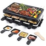 Fajiabao Electric Korean BBQ Indoor Grill Table Smokeless Portable Griddle Raclette Grill Nonstick with 8 Cheese Maker Pans Temperature Control & Dishwasher Safe 1300W Ideal for Parties and Family Fun