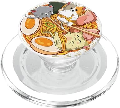 Ramen cute kawaii cat japanese PopSockets PopGrip: Swappable Grip for Phones & Tablets PopSockets MagSafe PopGrip for iPhone