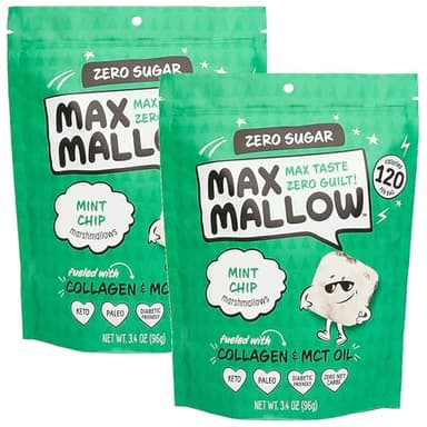 Max Mallow Sugar Free Marshmallows - Keto Friendly, Perfect for S'mores, Hot Chocolate, and Baking with Zero Sugar Snacks, Smores Mct Oil Zero Sugar Marshmellow Marshmallow Mint Chip, 2 Pack