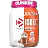 Dymatize x Dunkin' Mocha Latte ISO100 Whey Protein Powder, 95mg Caffeine, 25g of Protein, 20 Servings, 5.5g BCAAs, 120 Cal., Gluten Free, 1g Fat, 1g Sugar, 3g Carb