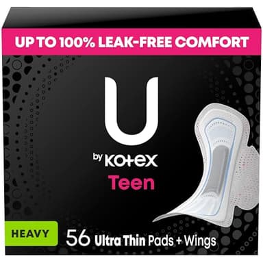 U by Kotex Balance Teen Ultra Thin Pads with Wings, Heavy Absorbency, 56 Count (4 Packs of 14) (Packaging May Vary)