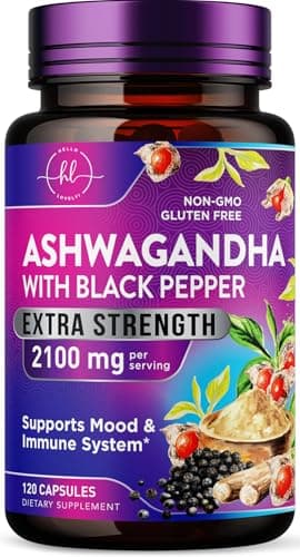 Ashwagandha Supplements 2100mg - Max Absorption with Black Pepper Extract, Extra Strength Ashwagandha Capsules with 100% Plant Powder & Root Extract, Non-GMO, Bottled in USA - 120 Vegetarian Capsules