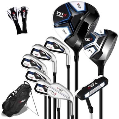 PGM Men's Complete Golf Club Sets - 12 Pieces - 2 Wood (#1,3), 6 Irons(#,6,7,8,9,PW,SW), 1 Putter - Golf Stand Bag - Right Handed - Ideal for Beginners - Graphite
