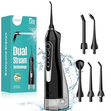 COSLUS Water Dental Flosser Teeth Pick C20: Portable Cordless Oral Irrigator 300ML Rechargeable Travel Irrigation Cleaner IPX7 Waterproof Electric Flossing Machine for Teeth Cleaning