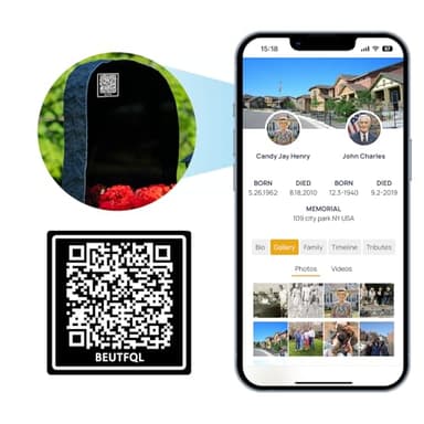 BEUTFQL QR Memorial Webpage and QR Memorial Plaque for Cemetery Headstone Grave Marker, Sympathy Gifts for Loss of Loved One; Collect Memories, Photos, Messages from Family/Friends