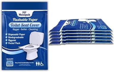 MP MOZZPAK Toilet Seat Covers Disposable (60 Pack) - XL Flushable Disposable Toilet Seat Cover for Kids Potty Training, Adults - 100% Biodegradable - Travel Essential Accessories for Airplane, Camping