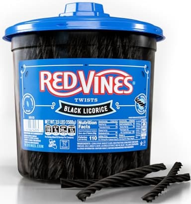 Red Vines Black Licorice Candy Black Licorice Soft Chewy Candy Twists 3.5 Lb Jar