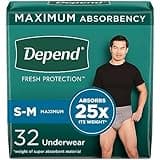Depend Fresh Protection Adult Incontinence Underwear for Men, Disposable, Maximum, Small/Medium, Grey, 32 Count, Packaging May Vary