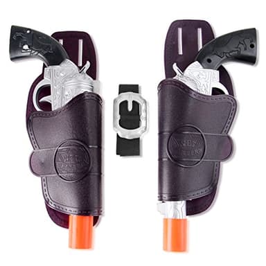 2 Pack: Kids Western Dual Cowboy Pistols, Belt and Holster Set - Battery Operated 11" Wild West Outlaw Toy Guns with Realistic Sounds for Role Play, Cosplay, Costume Accessories, Stage Props