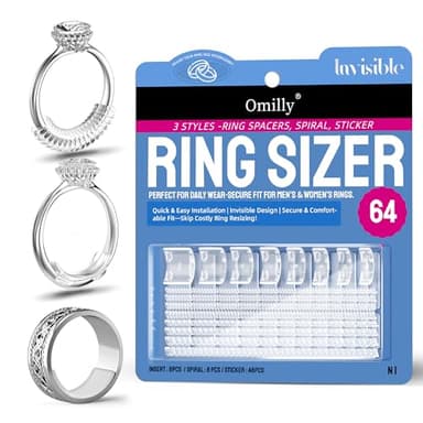 Ring Sizer Adjuster for Loose Rings, 64-Piece Set with 3 Types (Spiral Coils, Ring Guards, Sizing Strips) Fits Ring Widths 1-10mm, Invisible Resizing Solution for Women & Men