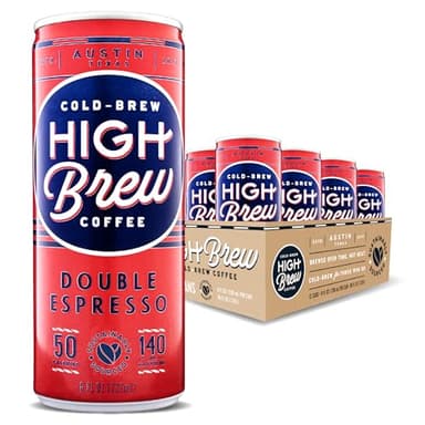 High Brew Coffee, Cold Brew Coffee, Double Espresso, 8 Fl Oz, Ready-To-Drink (Pack of 12)