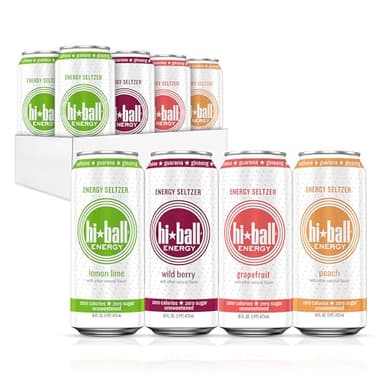 Hiball Clean Energy Drink - Variety Pack - Zero Sugar, Zero Calorie Sparkling Water with 160mg Organic Caffeine, 50mg Organic Ginseng, 50mg Organic Guarana and B Vitamins - 16 fl oz (8-Pack)